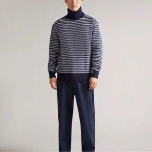 Ted Baker Men's Navy Blue Riber Roll Neck Wool Jumper Turtleneck Sweater Sz6 XXL